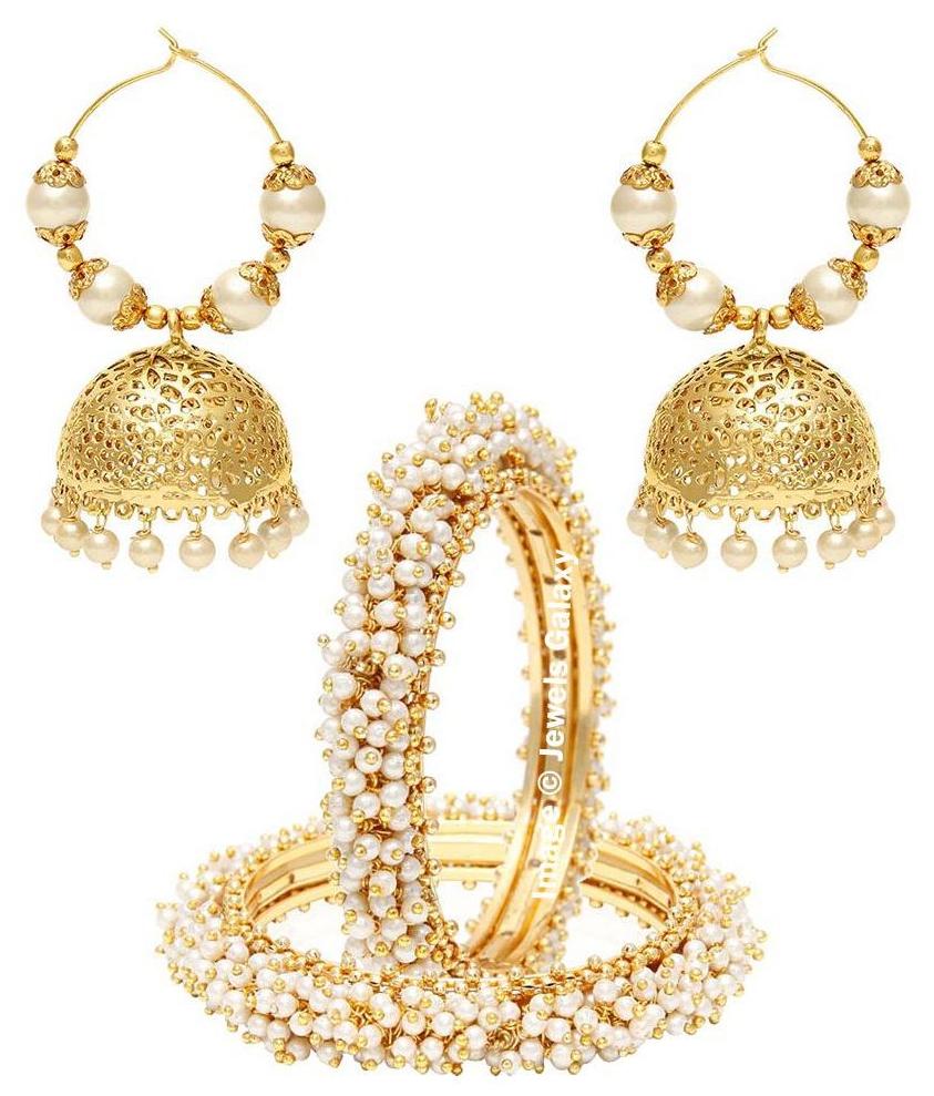 

Jewels Galaxy Bridal Collection Royal Bangles Set Pair Of Traditional Jhumki Earrings - Combo of 2