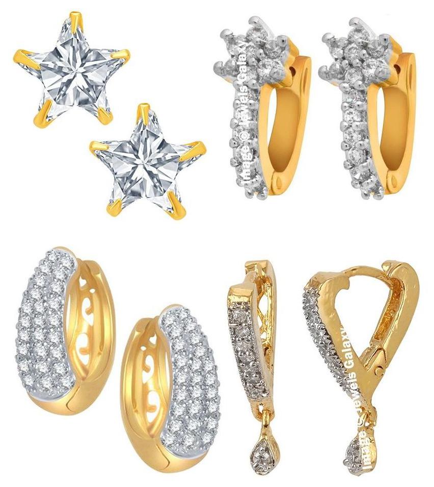 

Jewels Galaxy American Diamond White Hoop Earrings For Women Girls - Combo Of 4