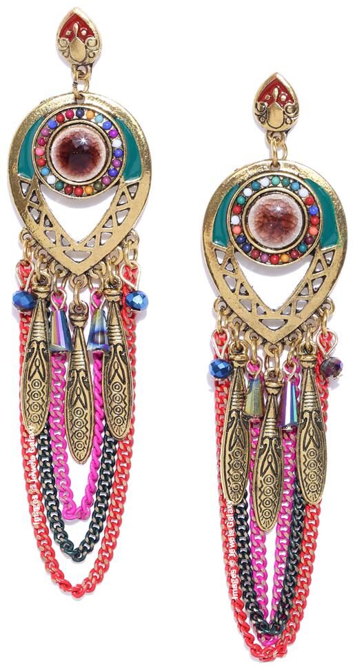 

Jewels Galaxy Luxuria Delicate Design AAA CZ Gold Plated Mesmerizing Colorful Chain Drop Earrings For Women Girls