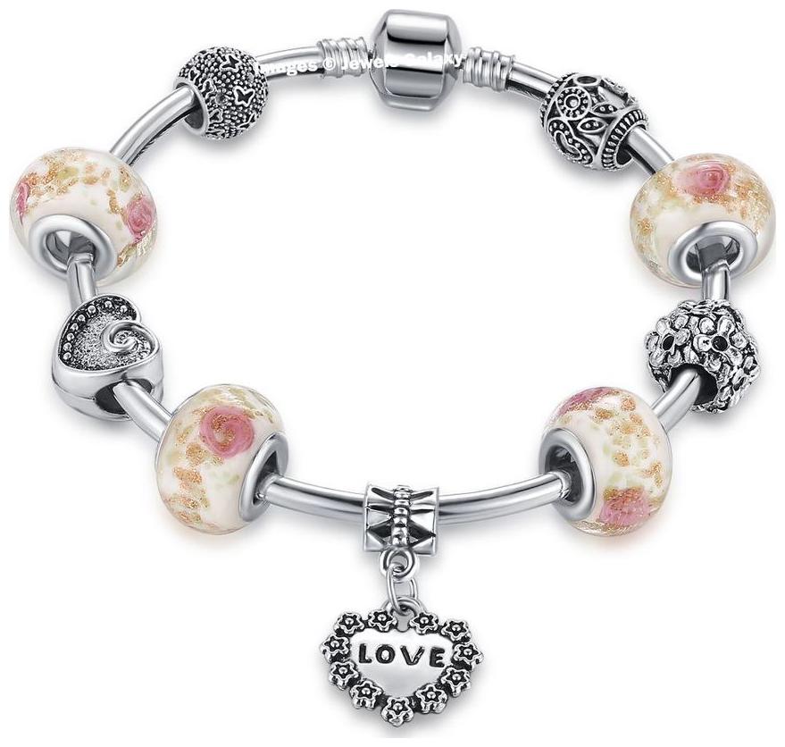 Jewels Galaxy Crystal Elements Love Heart Design Stunning Pandora Style Platinum Plated Charm Bracelet For Women/Girls by Jewels Galaxy