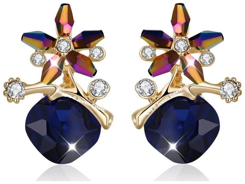 

Jewels Galaxy Crystal Elements Limited Luxuria Edition Tantallzing Midnight Blue Gold Plated Glamorous Earrings For Women Girls