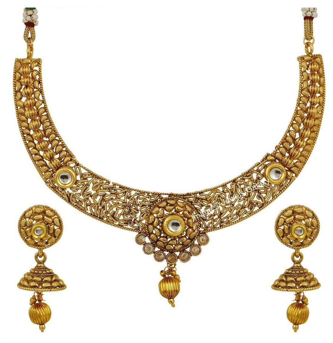 

Jewels Galaxy Exclusive Gold Plated Kundan Bridal Traditional Necklace Set For Wedding Party