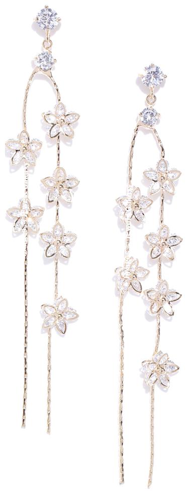 

Jewels Galaxy Ravishing Florets Design AAA AD Gold Plated Luxuria Glistening Drop Earrings For Women Girls