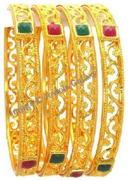 

Jewels Galaxy Exclusive Gold Plated Square Shaped Red Green Stone Bangles For Women