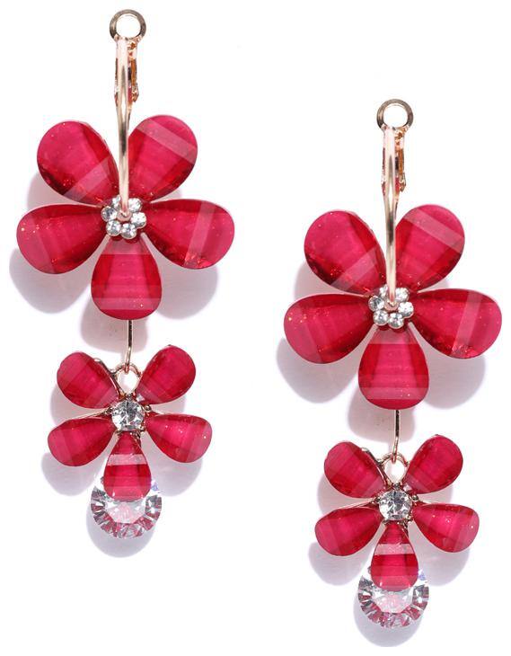 Jewels Galaxy Floral Stylish Floral Design AD Gold Plated Gracious Drop Earrings For Women/Girls