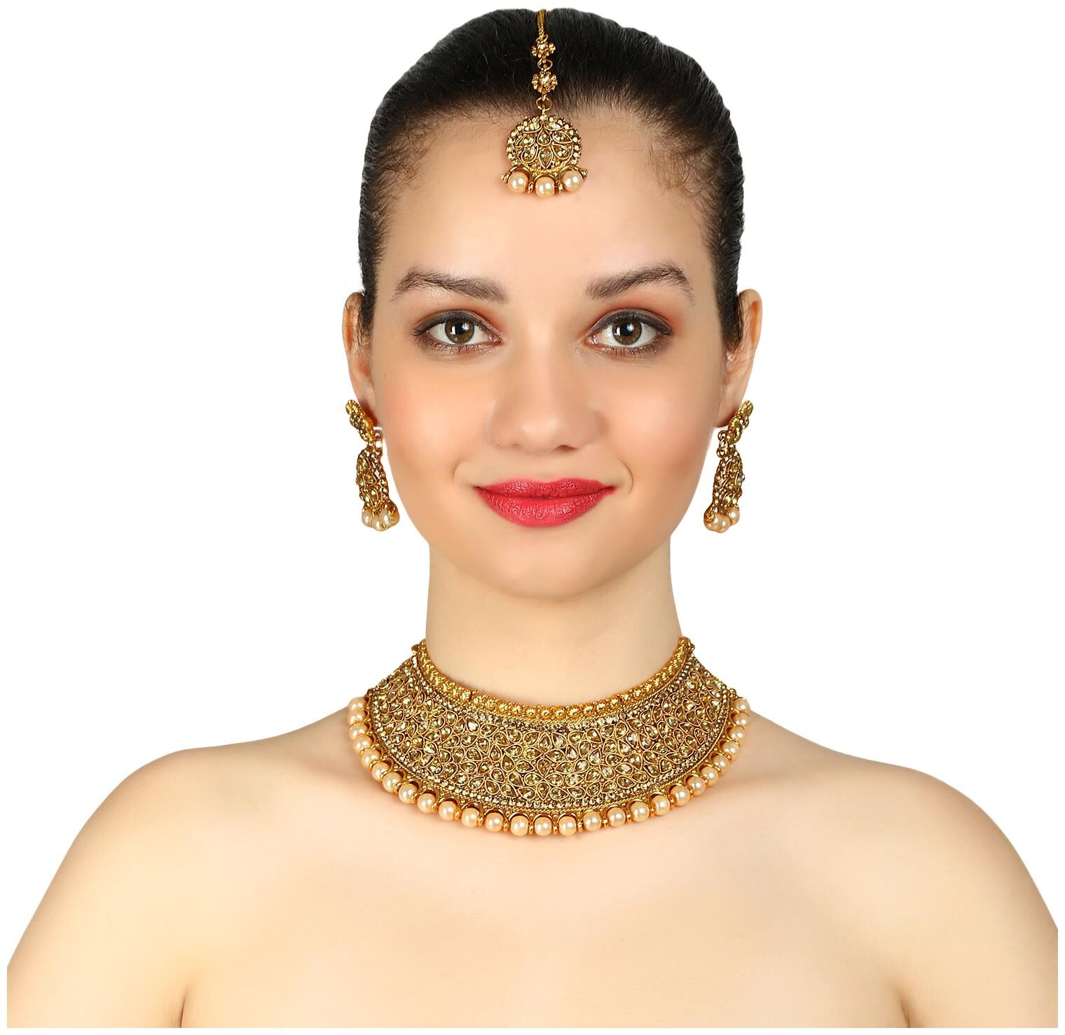 

Jewels Gehna Alloy Party Wear Wedding Latest Necklace Set Earring With Maangtika For Women Girls