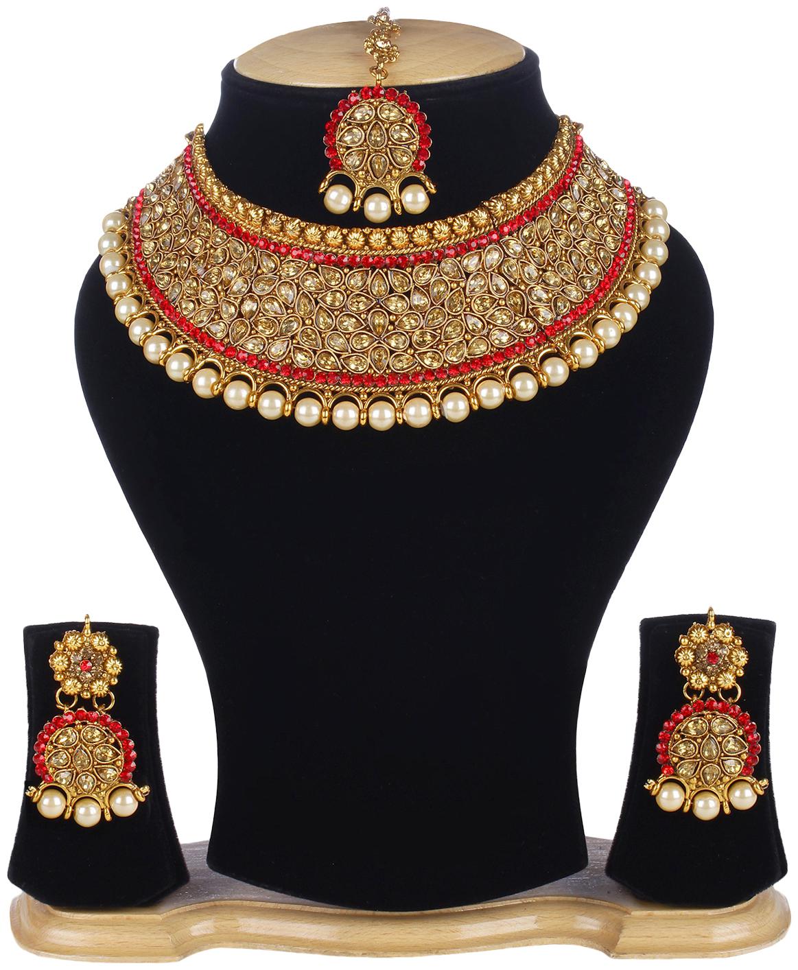 

Jewels Gold Alloy Party Wear Wedding Unique Jewellery Set For Women Girls