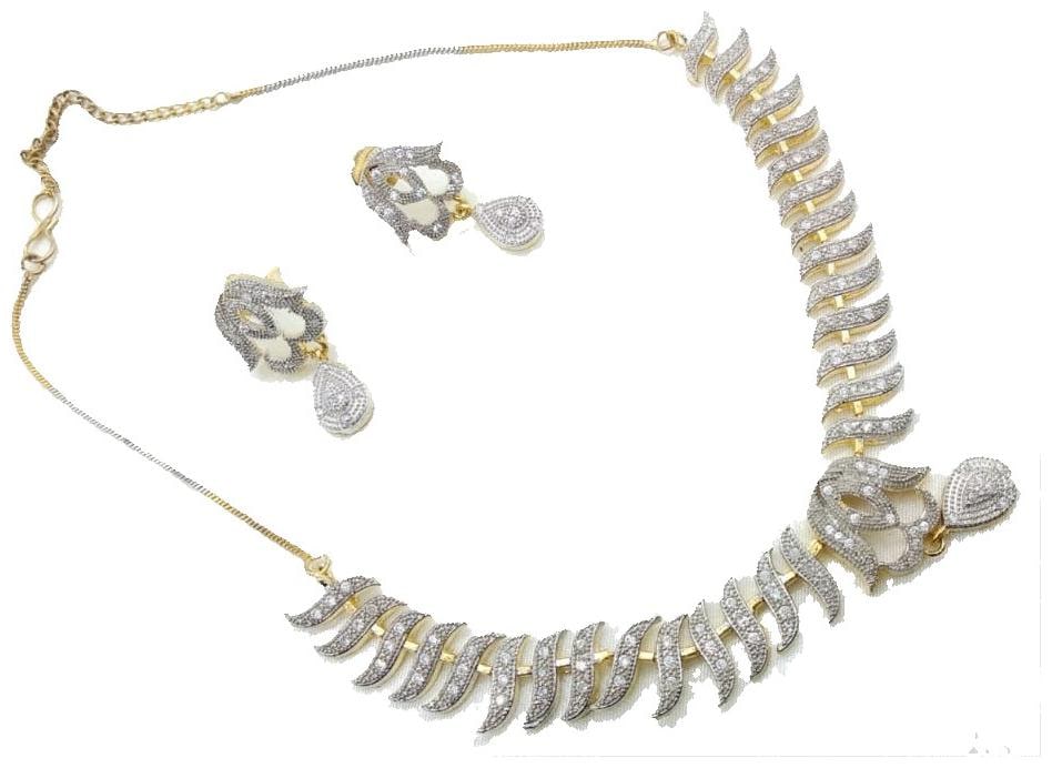 

Jewels Gold Alloy American Diamond Sparkling Necklace Set For Women Girls