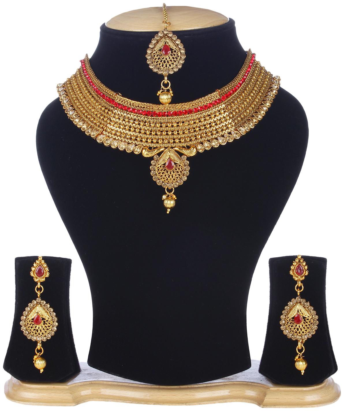 

Jewels Gold Alloy Party Wear Wedding Unique Jewellery Set For Women Girls