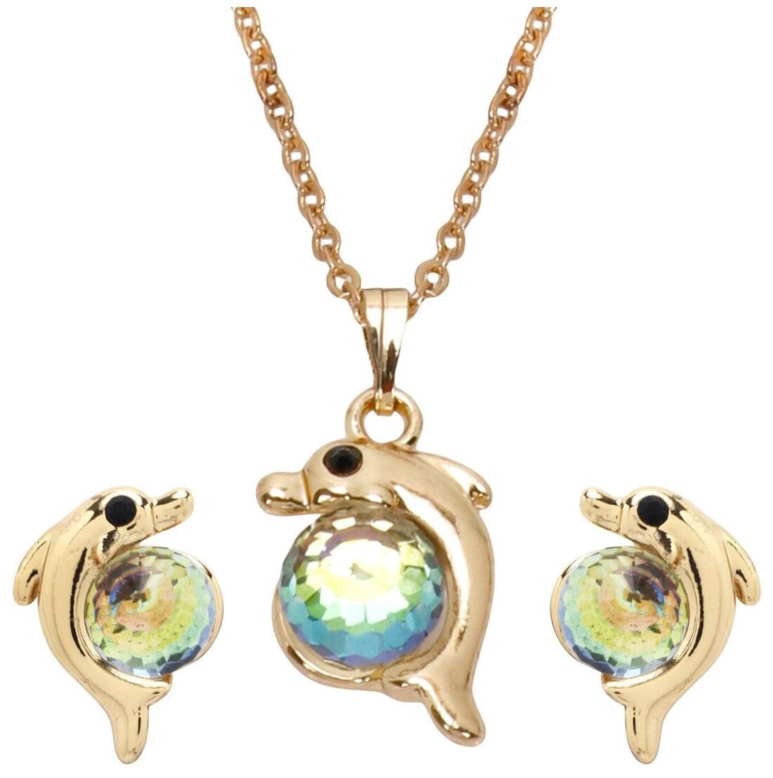 

Jewels Gold Alloy Party Wear Latest Designer Beautiful Colorful Fish Pendant Set For Women Girls