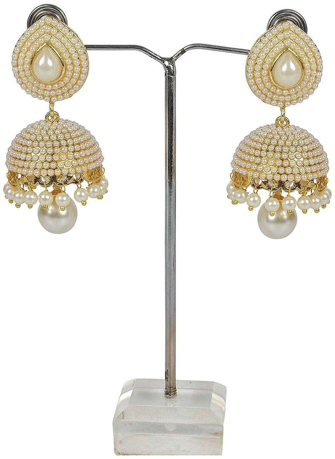 

Jewels Gold Alloy Fashionable Indian Jhumkis Earring Set For Women Girls