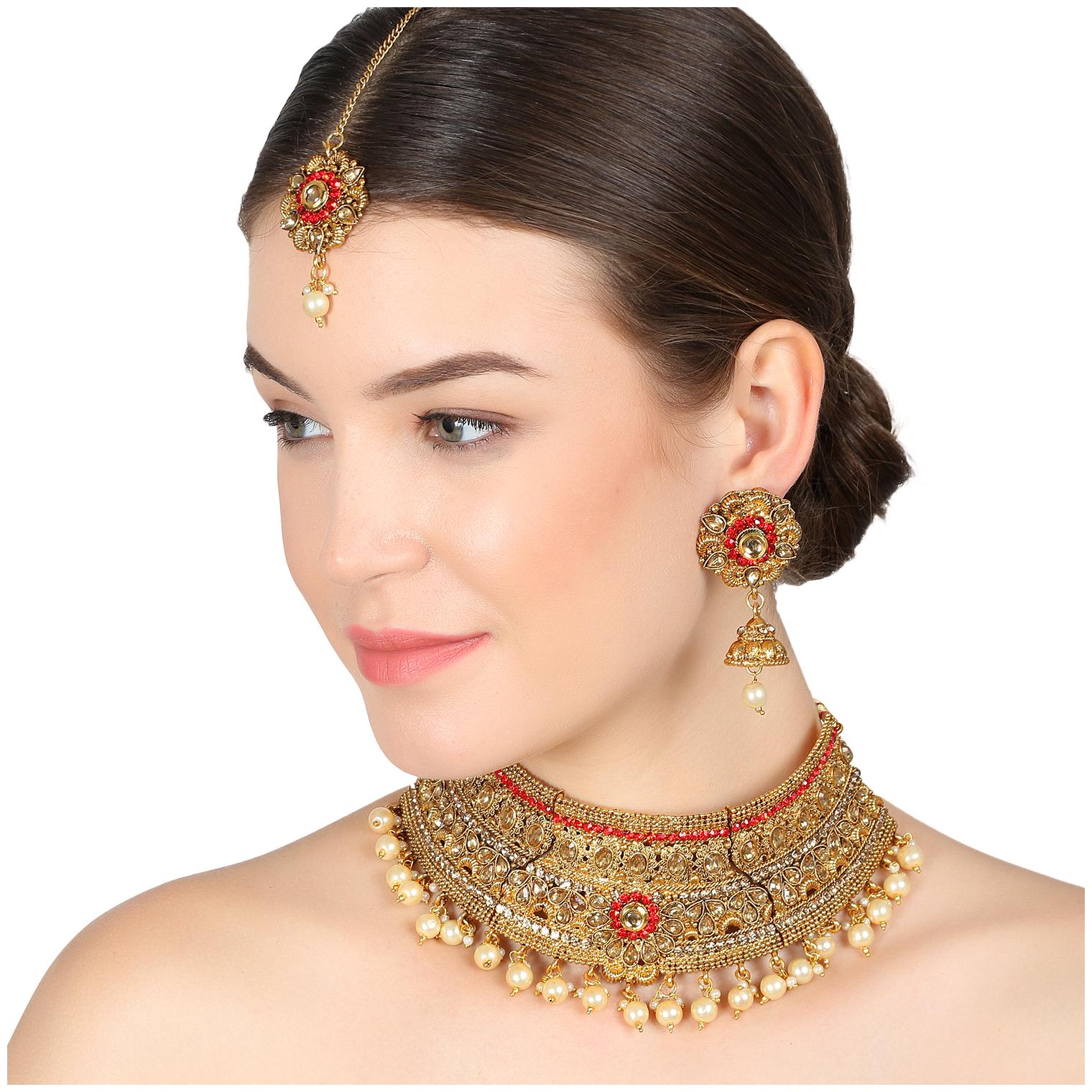 

Jewels Gold Alloy Fashion Designer Beautiful Necklace Set For Women Girls