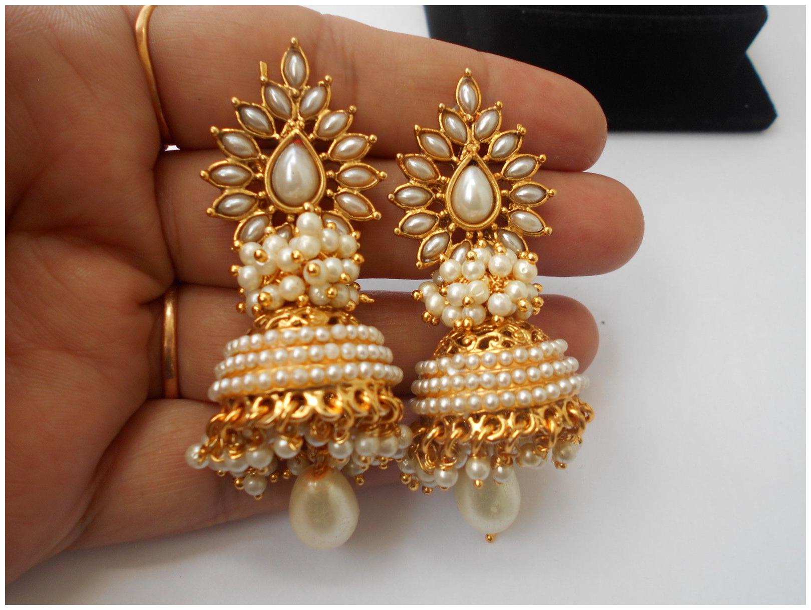 

Jewels Gold Alloy Fashionable Indian Jhumkis Earring Set For Women Girls