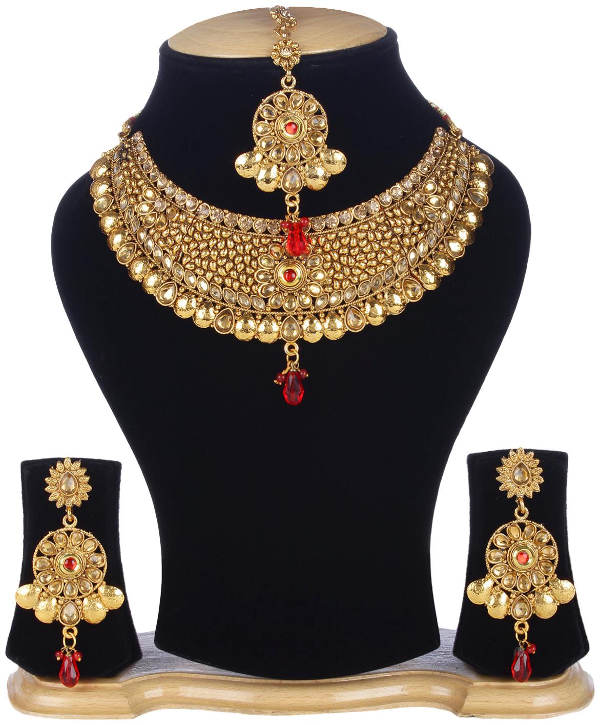 

Jewels Gold Alloy Party Wear Wedding Unique Jewellery Set For Women Girls