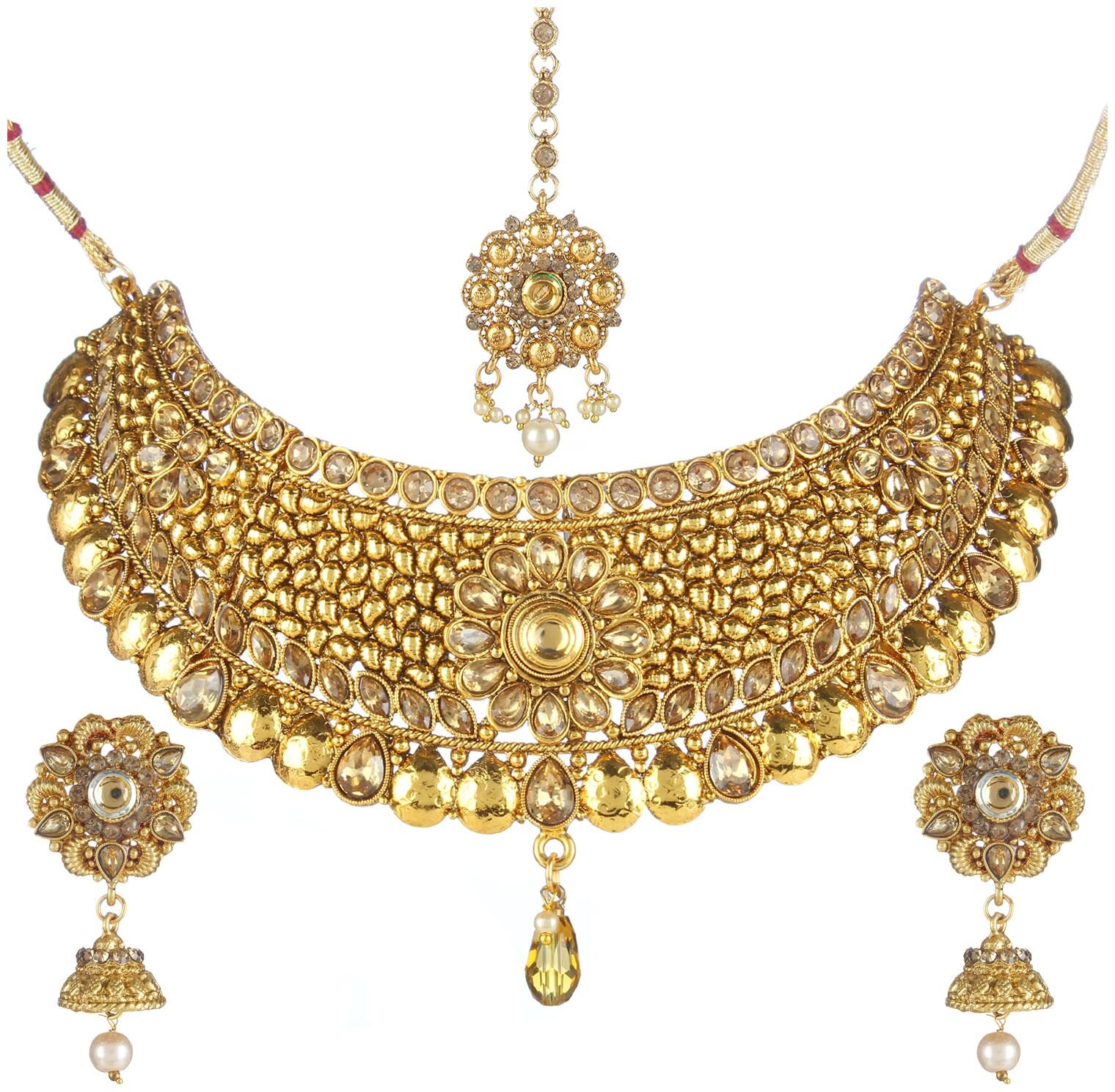 

Jewels Gold Alloy Fashion Designer Beautiful Necklace Set For Women Girls