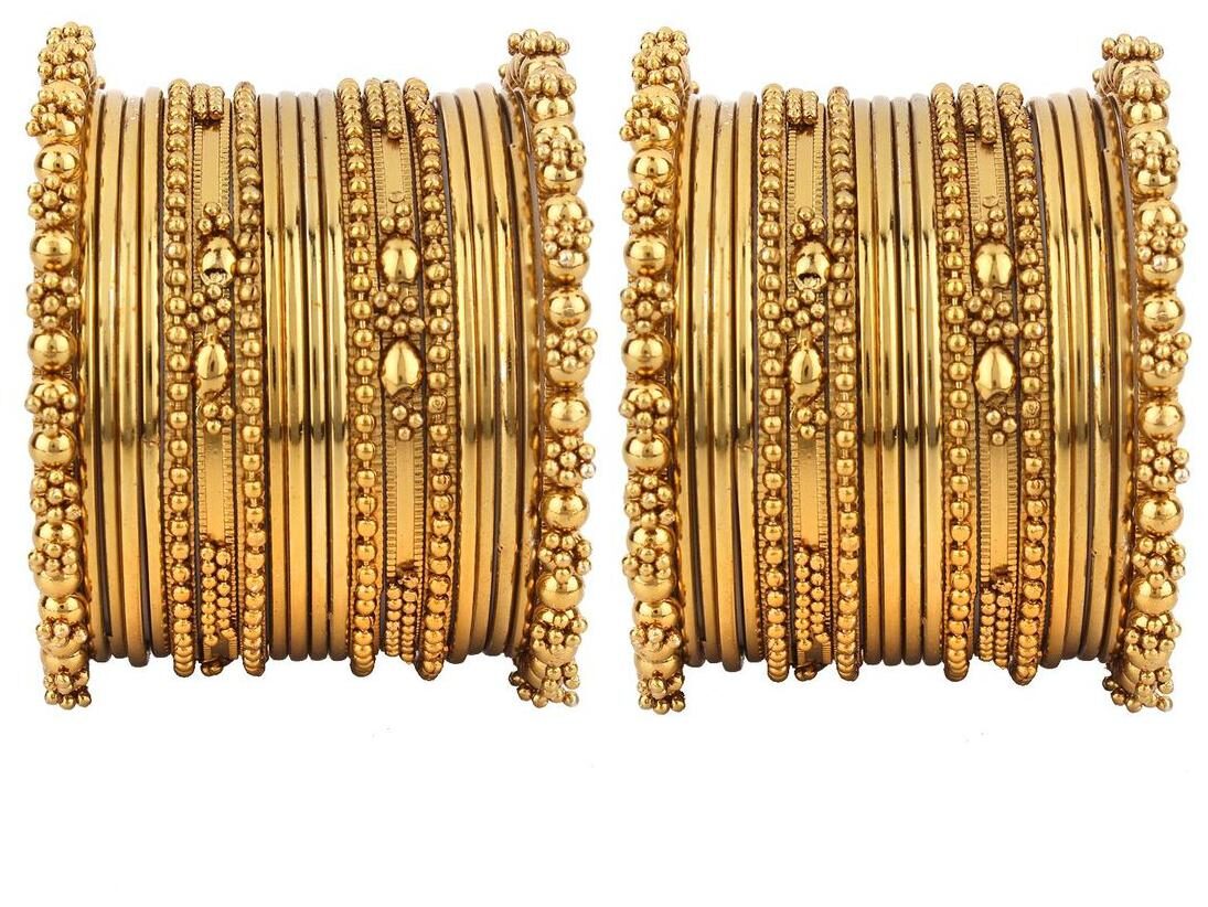 

Jewels Gold Alloy Party Wear For Wedding Cubic Zirconia Designer Latest Golden Bangles Set For Women Girls (Pack Of 2)