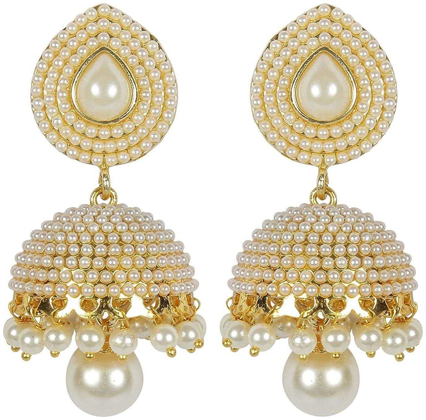 

Jewels Gold Alloy Fashionable Indian Jhumkis Earring Set For Women Girls
