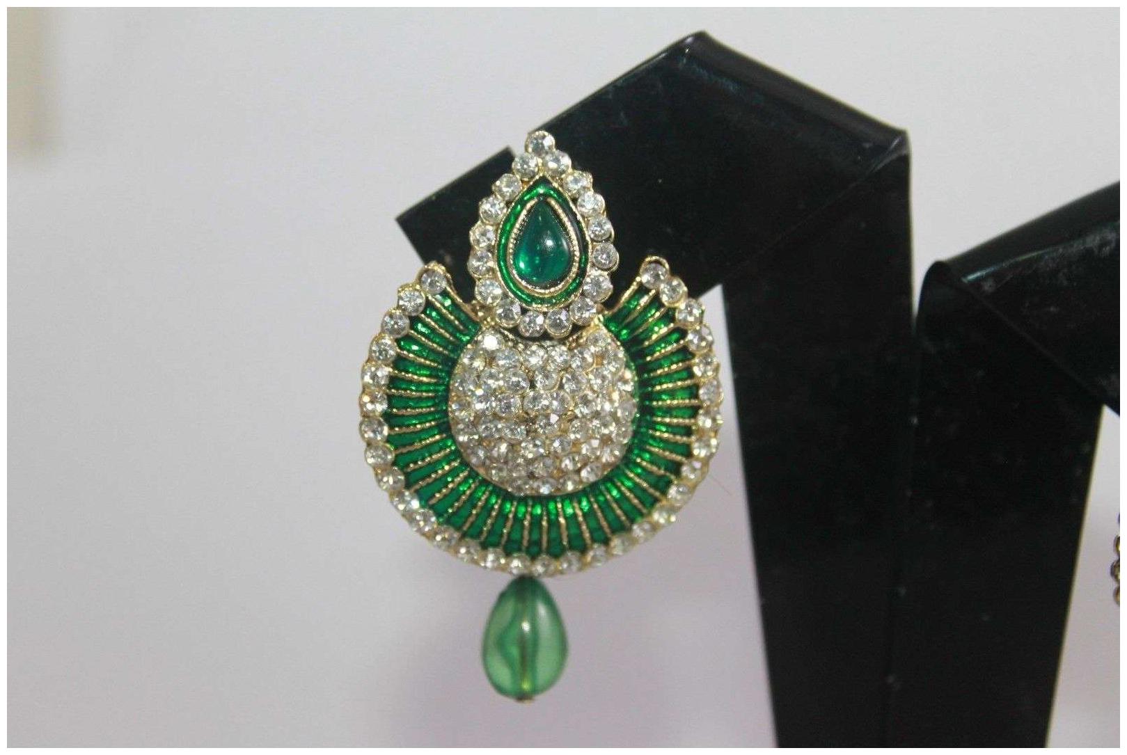 

Jewels Gold Alloy Beautiful Green Chand Earring Set Sparkling For Women Girls