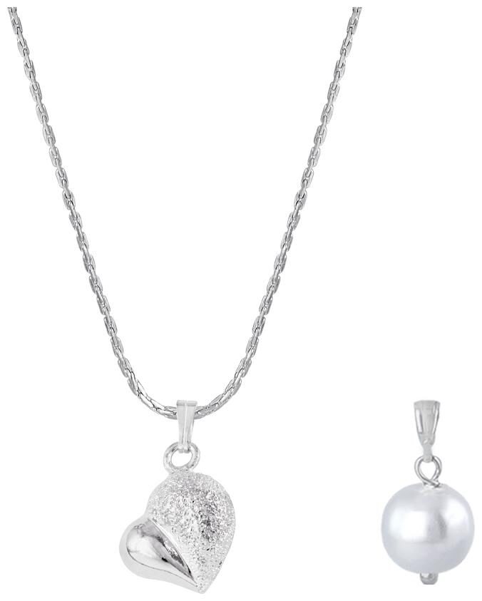 

Jfl Jewellery For Less Fashion Combo Of Silver Whitegold Plated Heart Pendant And Japanese Pearl Pendant With Chain For Women And Girls