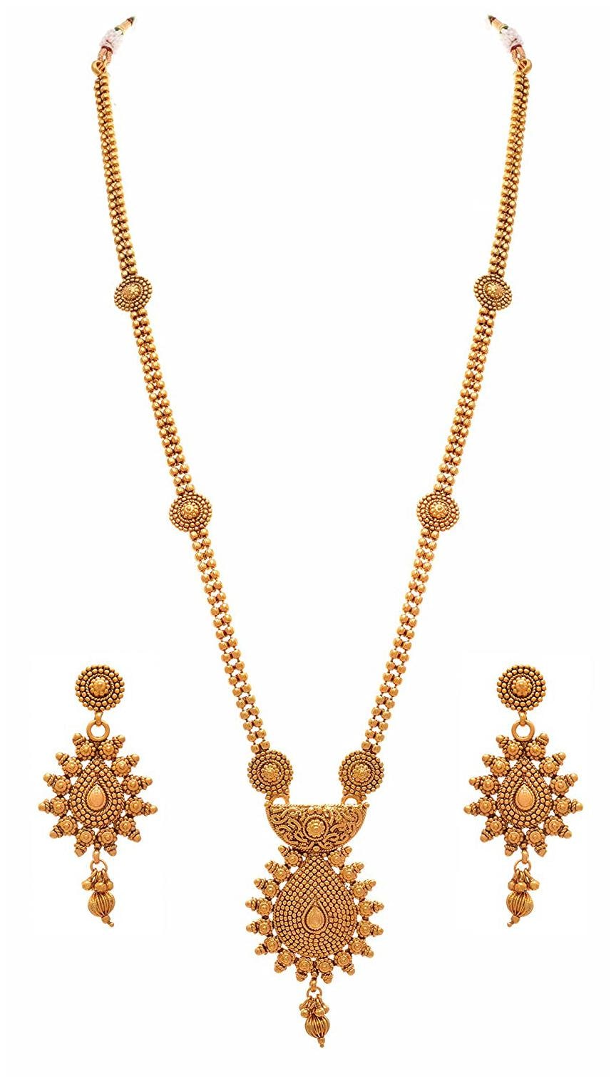 

Jfl Jewellery For Less Traditional Ethnic Temple One Gram Gold Plated Long Necklace Set With Earrings For Women
