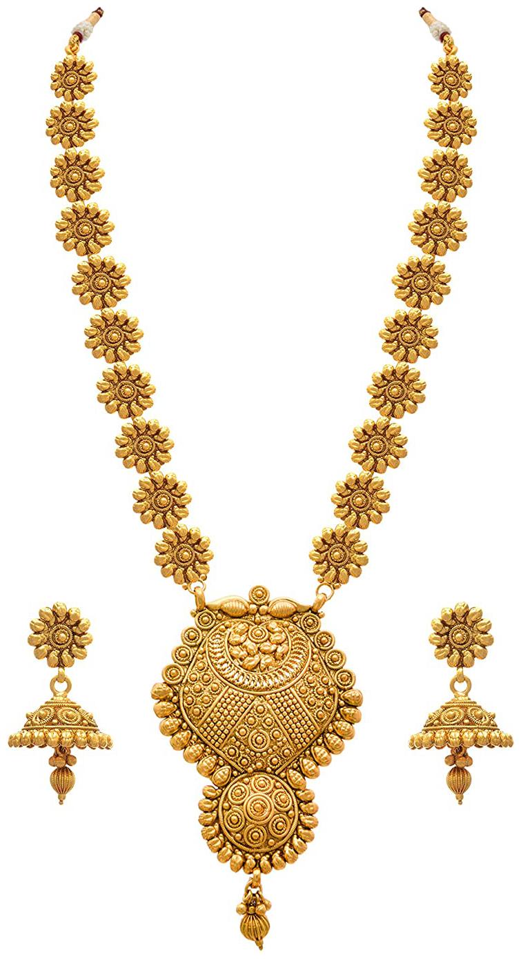 

JFL Jewellery for Less Golden One Gram Gold Plated Necklace Set For Women and Girls