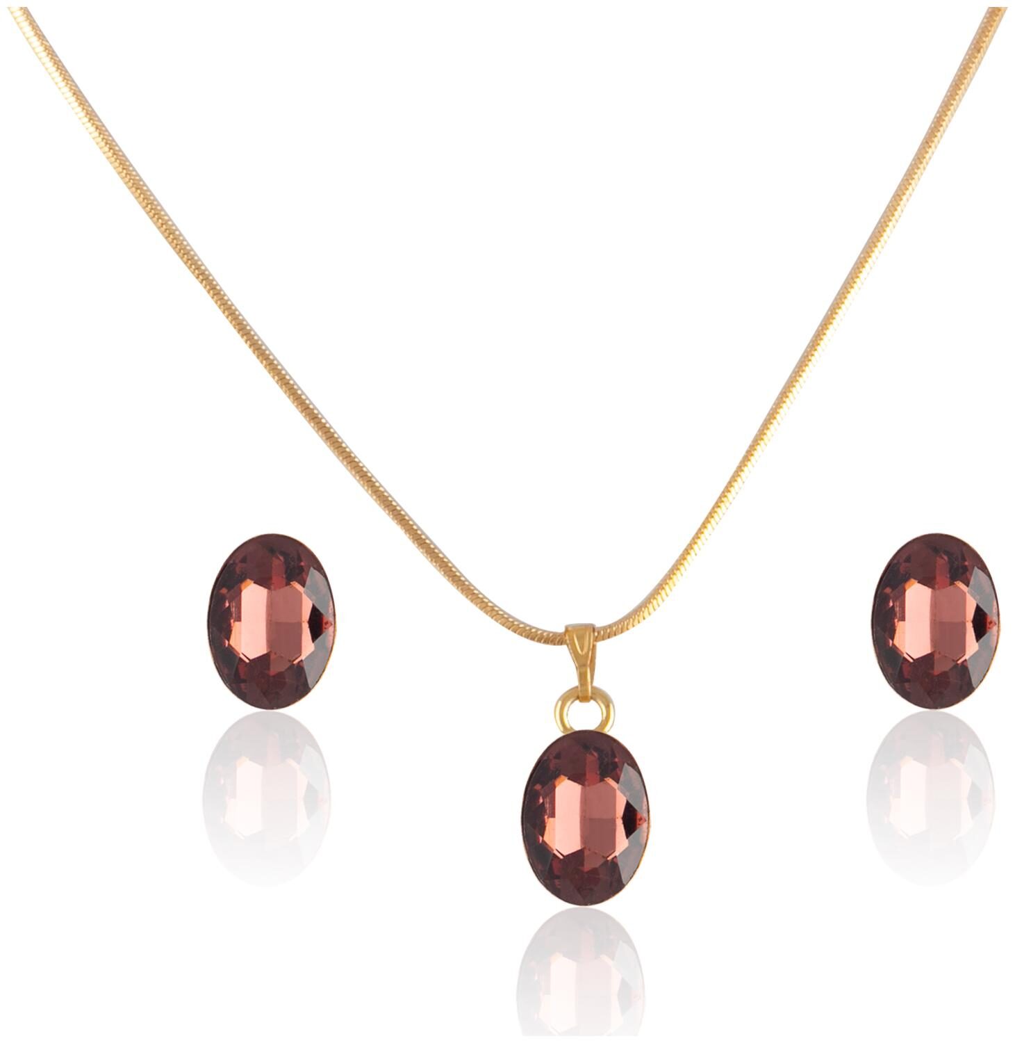 

Jfl - Pretty Stylish Crystal Pendant With Chain And Earrings Set For Women Girls