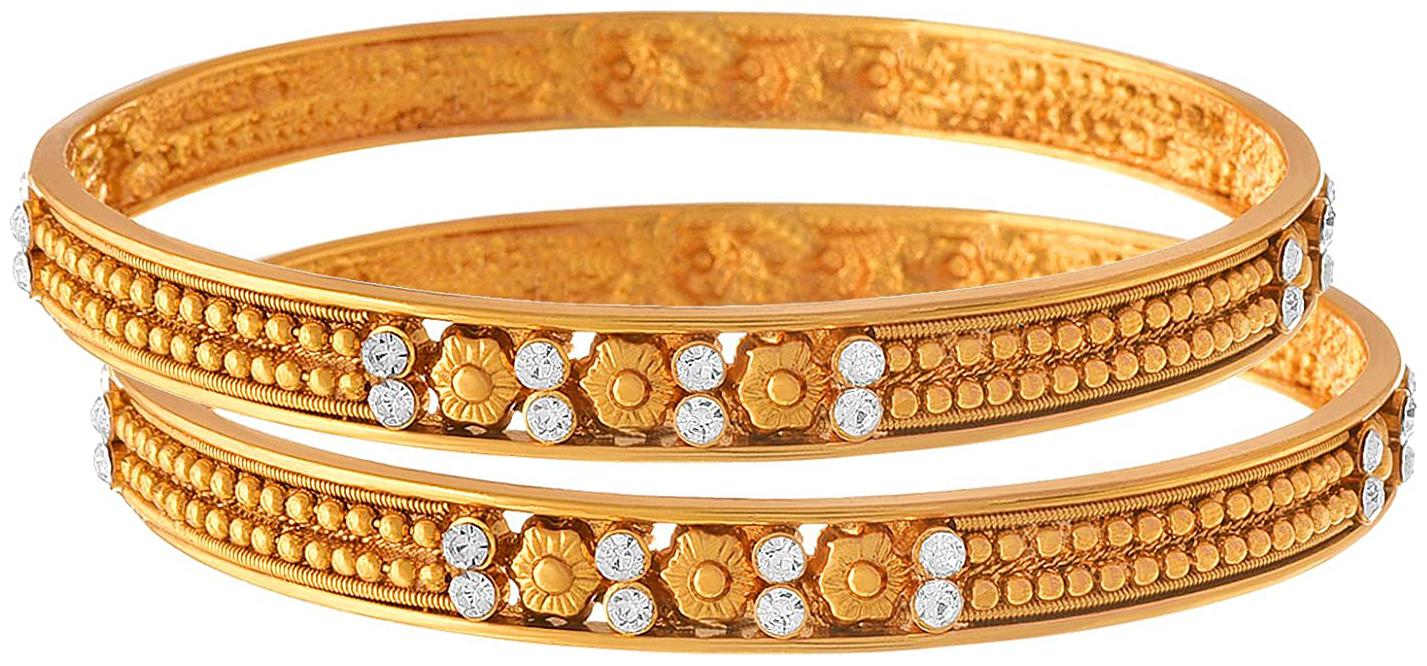 

JFL Traditional Ethnic One Gram Gold Plated Diamonds Designer Bangle Set for Women Girls