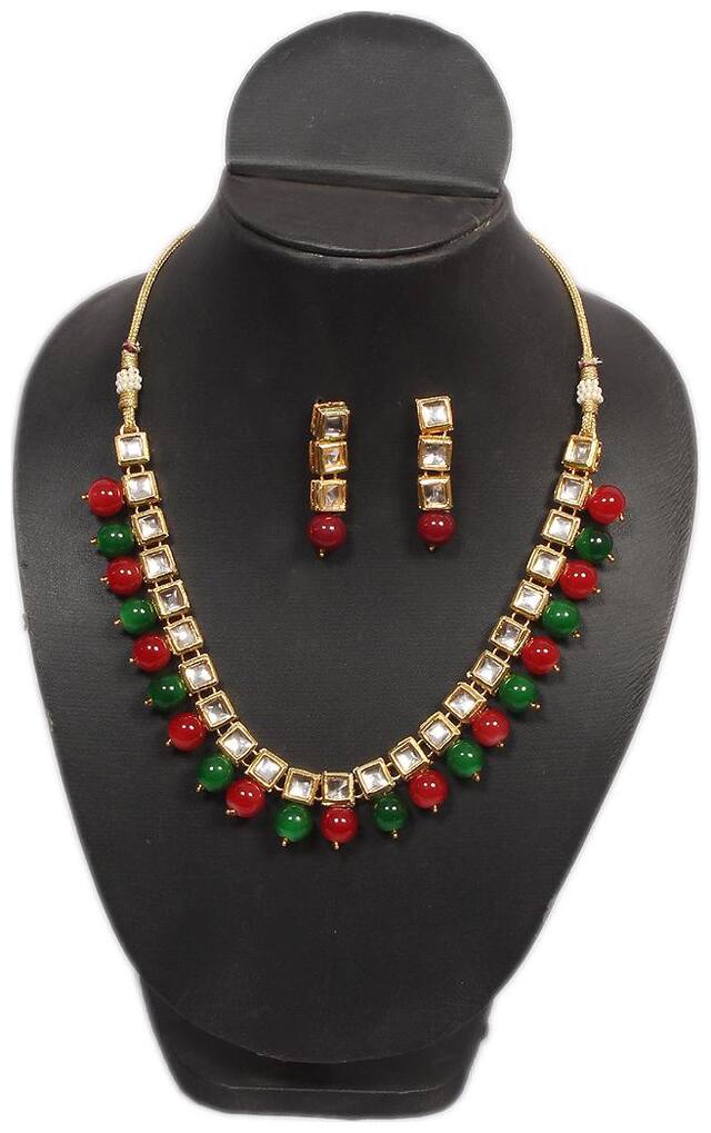 Jinagam Jewel Kundan And Beads Choker With Multi Pearl And Earrings For Women And Girls