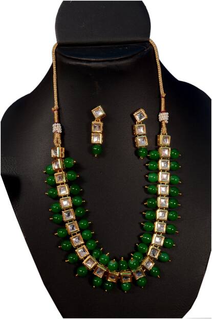 Jinagam Jewels Kundan And Beads Choker With Earrings For Women And Girls