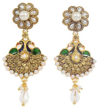 Jinagam Latest Jewellery Gold Plated  Pearl and American Diamond Earrings Set for Women and Girls