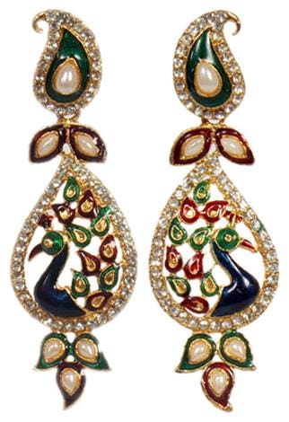 Jinagam Latest Ethnic Gold Plated Peacock Shaped Earrings Set for Women and Girls