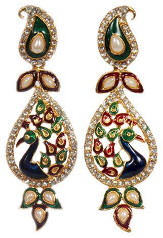 Jinagam Latest Ethnic Gold Plated Peacock Shaped Earrings Set for Women and Girls