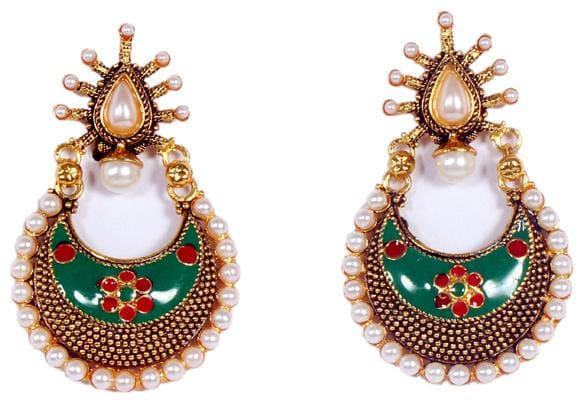 Jinagam Latest Ethnic Gold Plated Meenakari Shaped Earrings Set for Women and Girls