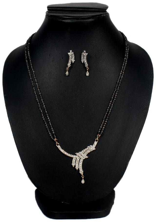 Jinagam Traditional Gold Plated and American Diamond Mangalsutra With Earrings for Women(Silver)