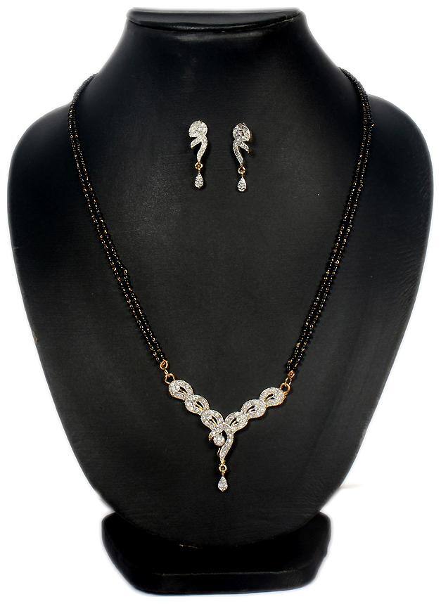 Jinagam Traditional Jewellery Gold Plated And American Diamond Mangalsutra With Earrings for Women