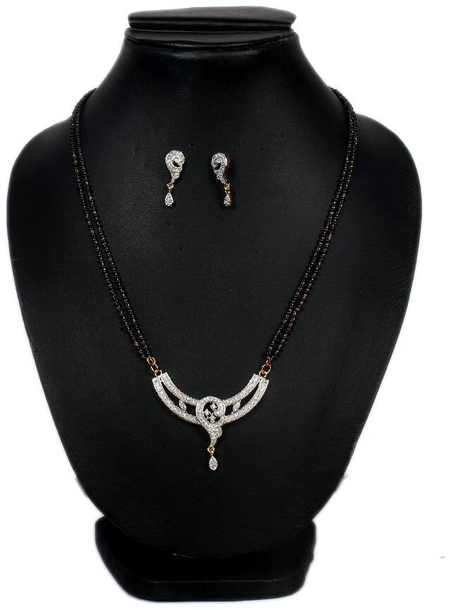 Jinagam Traditional Gold Plated and American Diamond Mangalsutra With Earrings for Women(Silver)