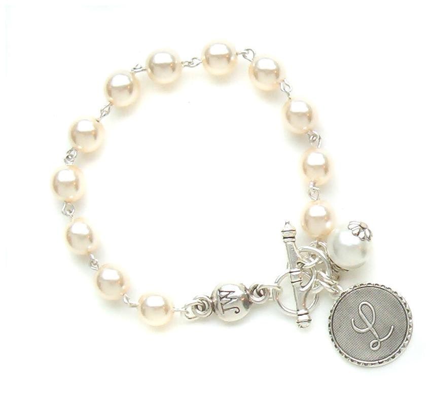 

John Wind Bracelet Silver Mini Coin Pearl Initial Charm Maximal Art Jewelry