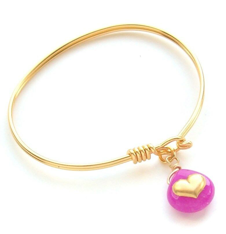 

John Wind Bracelet Pink Heart Charm Gold Circa 1985 Maximal Art Jewelry