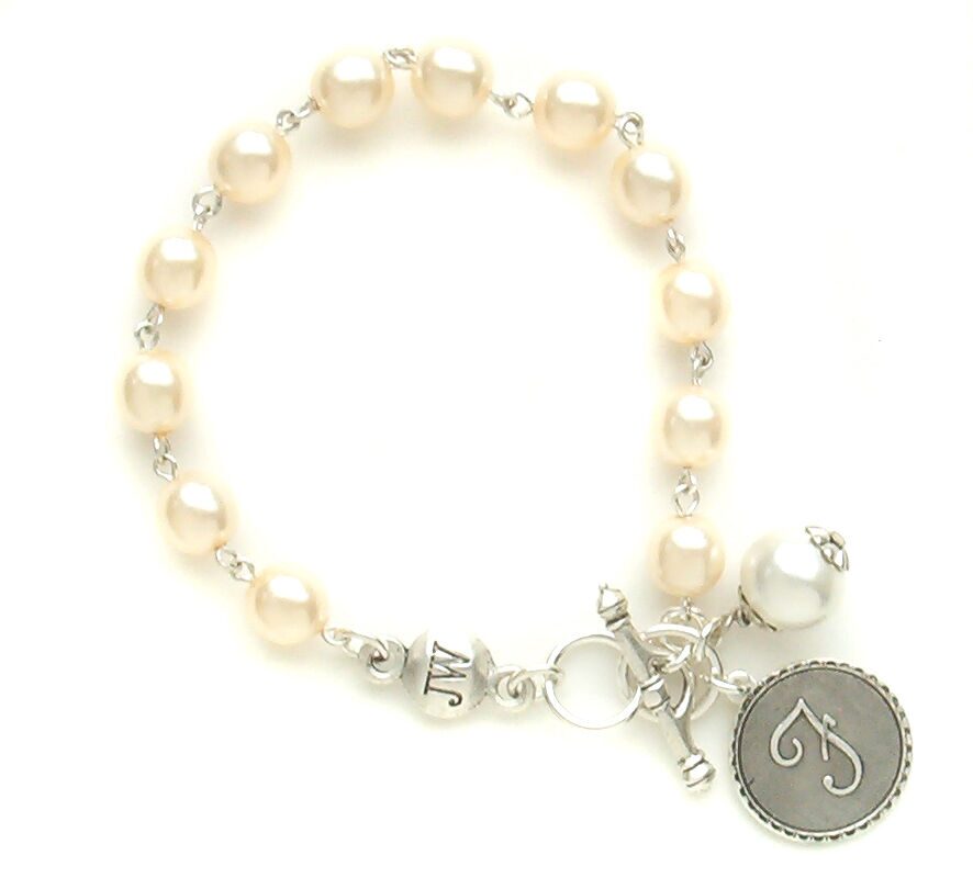 

John Wind Bracelet Silver Mini Coin Pearl Initial Charm Maximal Art Jewelry