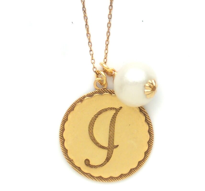 

John Wind Jewelry Necklace Maximal Art Gold Sorority Gal Initial Pom Pearl