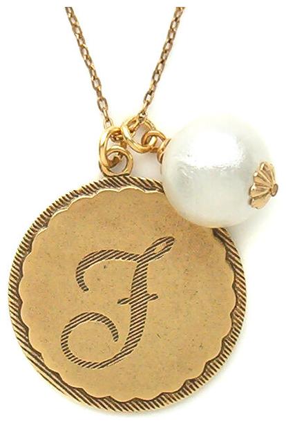 

John Wind Jewelry Necklace Maximal Art Gold Sorority Gal Initial Pom Pearl