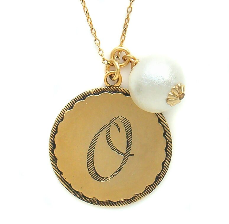 

John Wind Jewelry Necklace Maximal Art Gold Sorority Gal Initial Pom Pearl