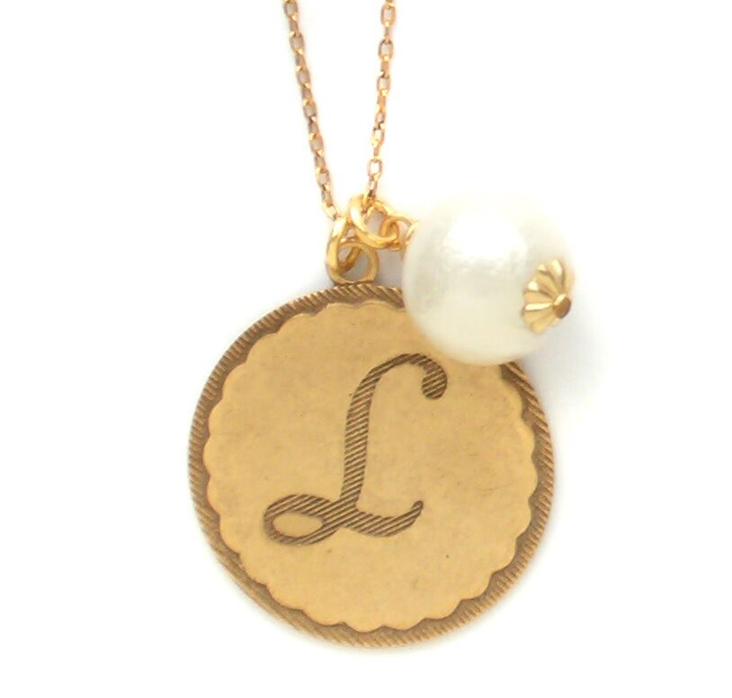 

John Wind Jewelry Necklace Maximal Art Gold Sorority Gal Initial Pom Pearl