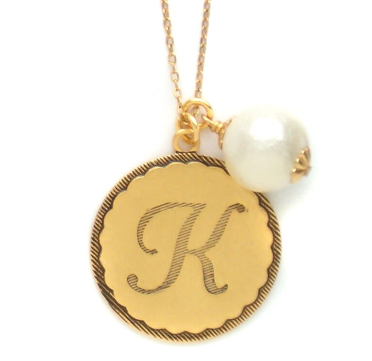 

John Wind Jewelry Necklace Maximal Art Gold Sorority Gal Initial Pom Pearl