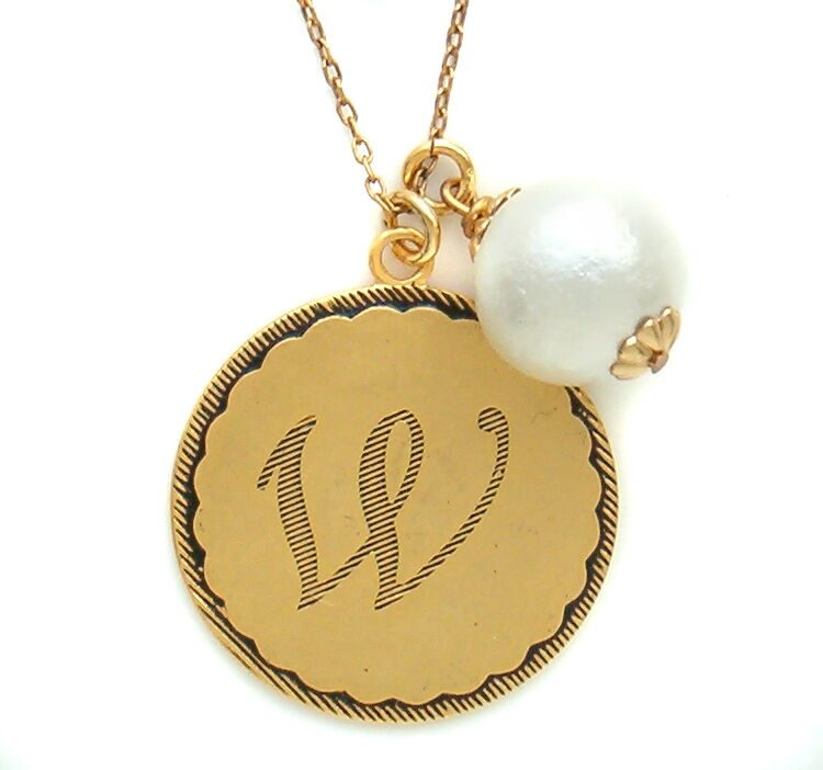 

John Wind Jewelry Necklace Maximal Art Gold Sorority Gal Initial Pom Pearl