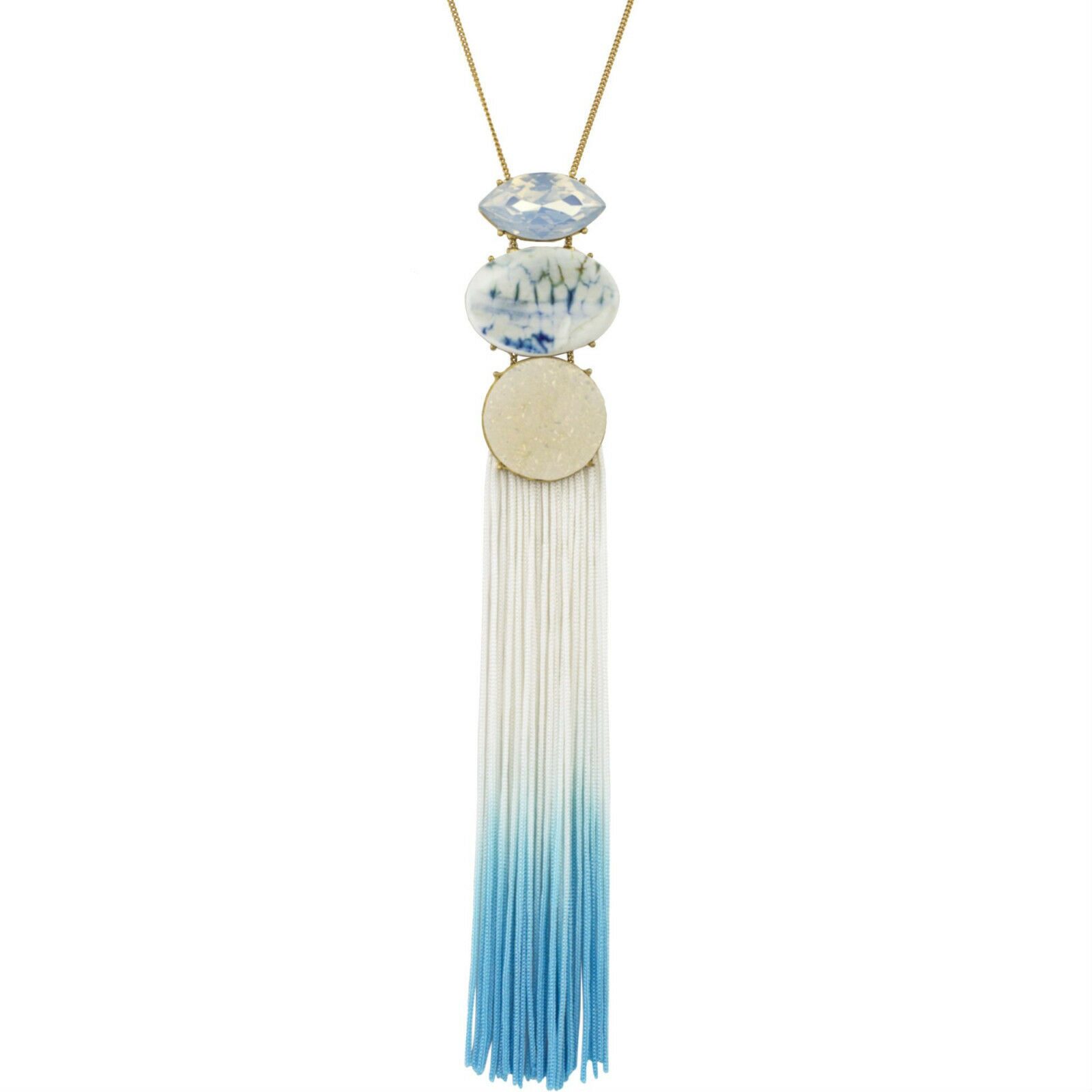 

John Wind Jewelry Necklace Blue Ombre Fringe Ladder Tassel Fringed