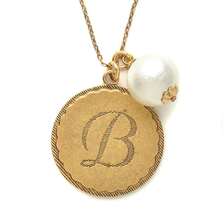 

John Wind Jewelry Necklace Maximal Art Gold Sorority Gal Initial Pom Pearl