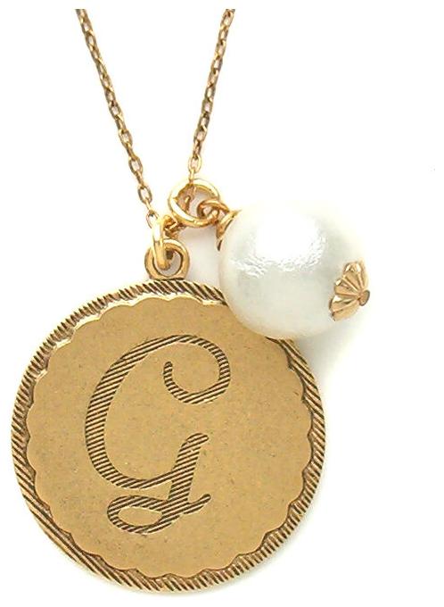 

John Wind Jewelry Necklace Maximal Art Gold Sorority Gal Initial Pom Pearl
