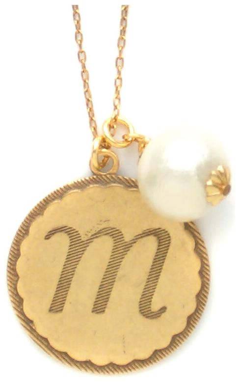 

John Wind Jewelry Necklace Maximal Art Gold Sorority Gal Initial Pom Pearl