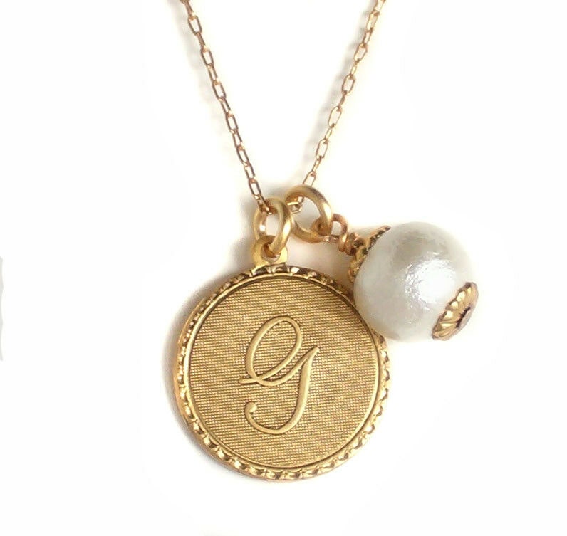 

John Wind Monogram Necklace Gold Mini Coin Initial Cotton Ball Maximal Art
